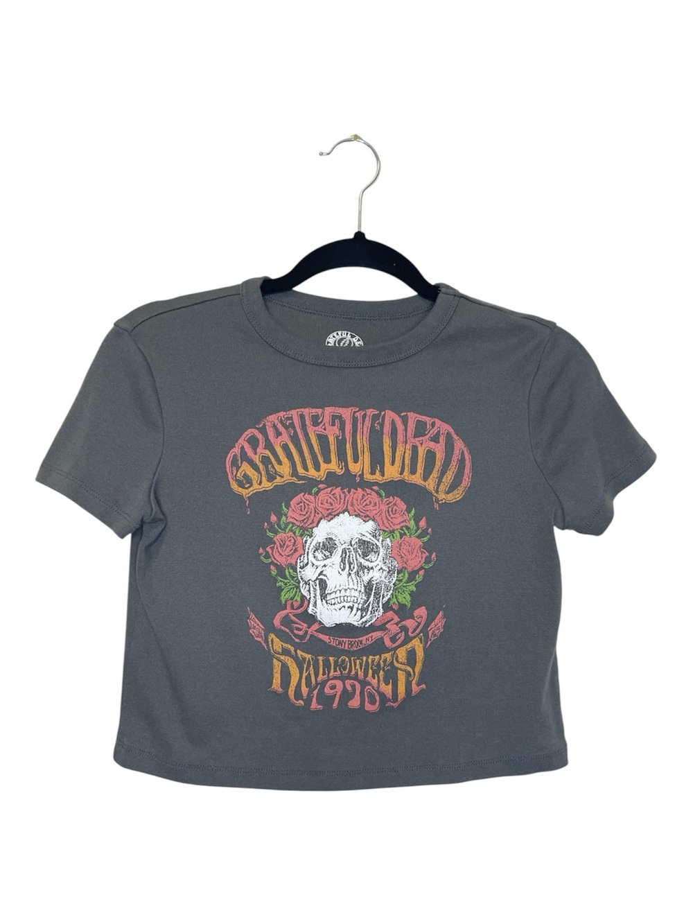 GRATEFUL DEAD Halloween Skull Gray Cropped Baby Tee size Small